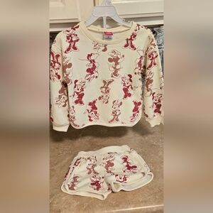 Disney Outfit Junior Minnie Mouse Burgandy White Sweatshirt Matching Shorts 4
